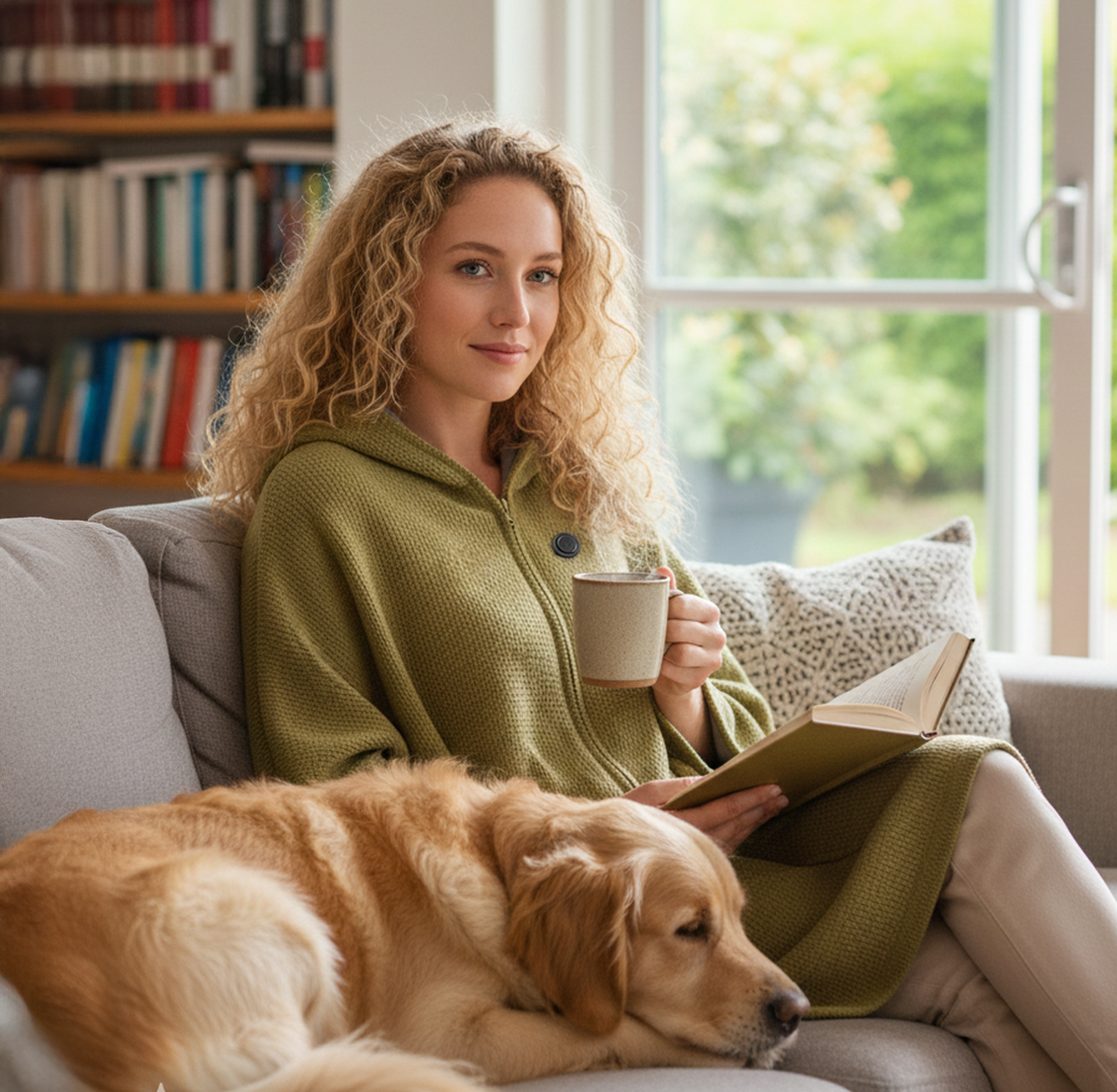 Snugwear verwarmde schouder- en nekcape in gebruik