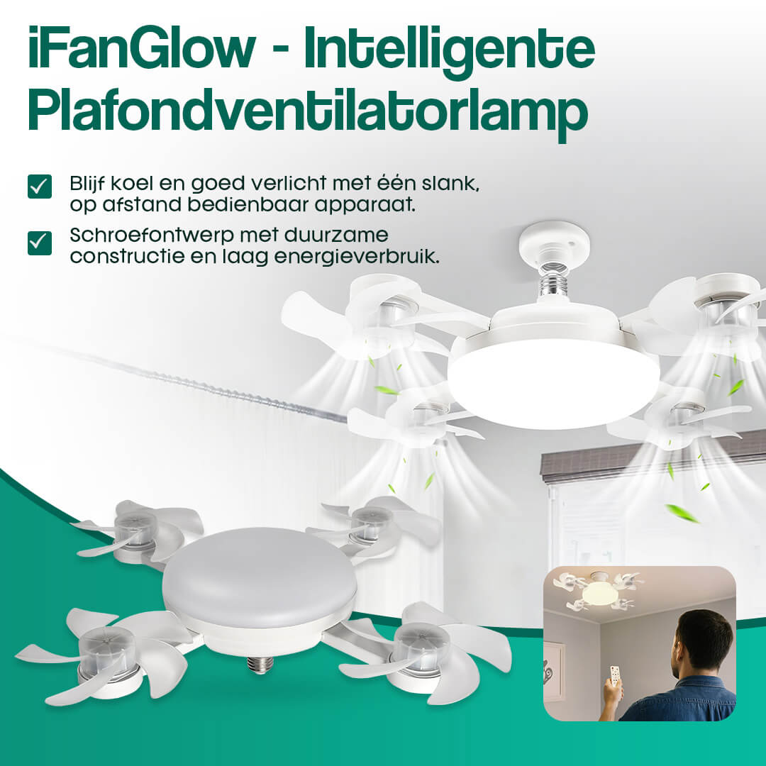iFanGlow Plafondventilatorlamp – Verlichting &amp; Verkoeling in Eén
