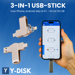 Y-DISK 3-in-1 USB-stick voor iPhone, Android, Mac & PC