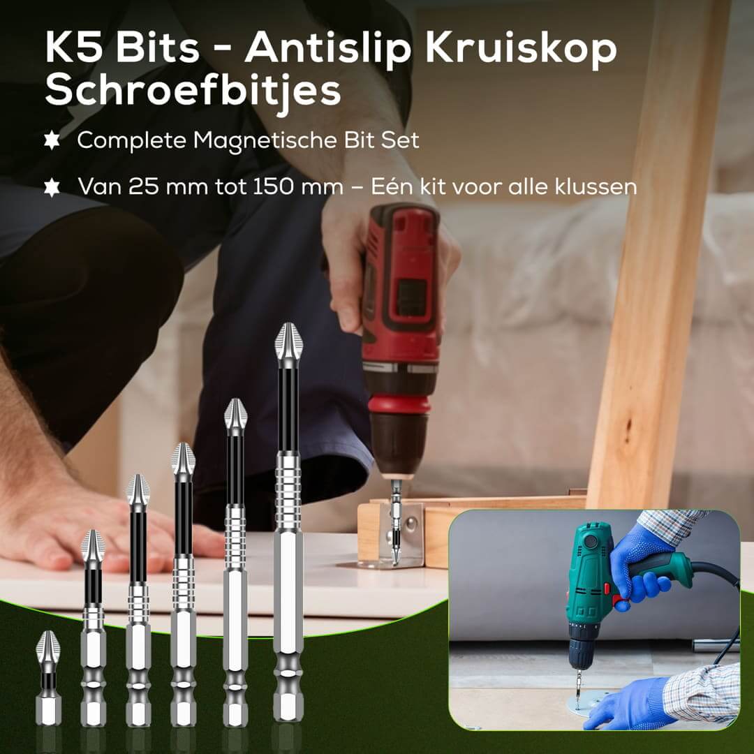 K5 Antislip Kruiskop Schroefbitjes – Duurzaam &amp; Magnetisch