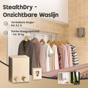 StealthDry Onzichtbare Waslijn – Ruimtebesparend & Sterk