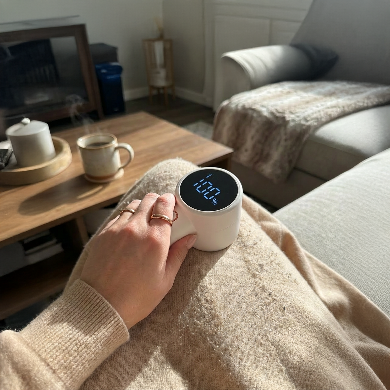 Snugwear verwarmde schouder- en nekcape in gebruik