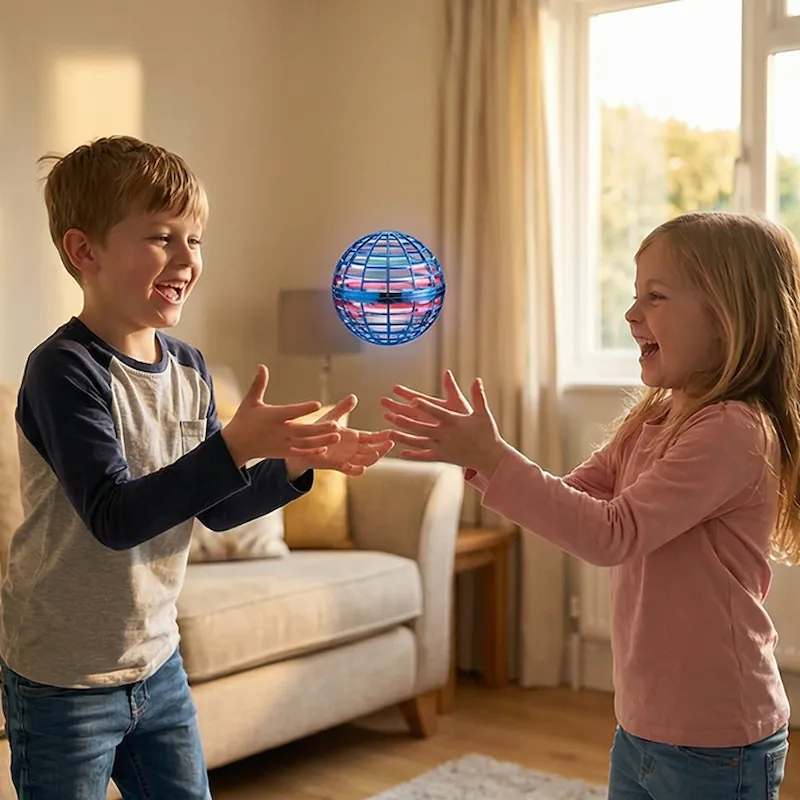 Enfant attrape l'AirGlide en riant dans le salon