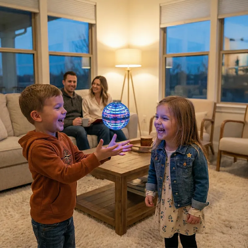 Enfant jouant avec l'AirGlide Magic Spinner dans le salon