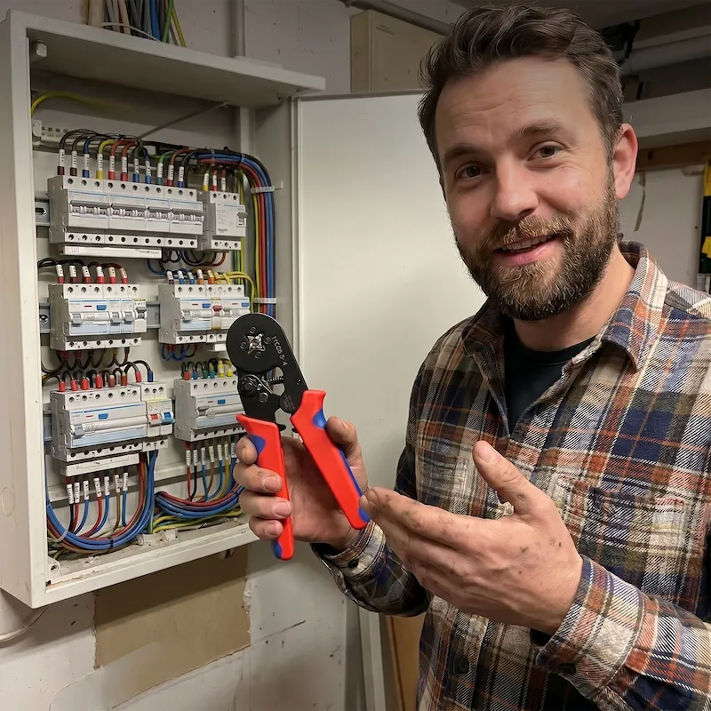 Klusser werkt met ProCrimp Crimptang aan groepenkast
