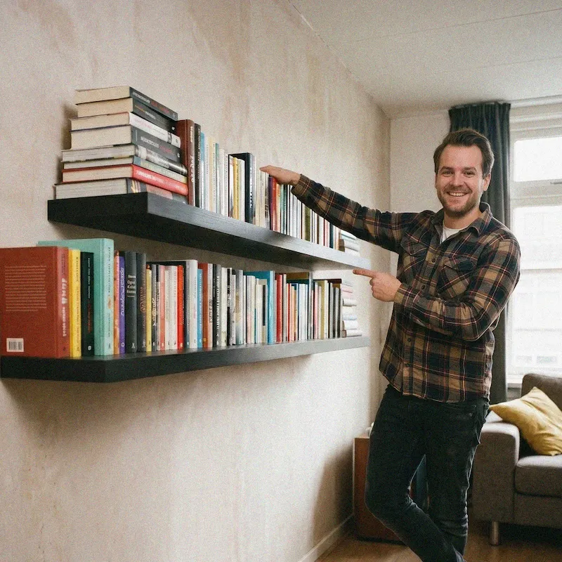 Plank met boeken aan gipswand met Teckfix