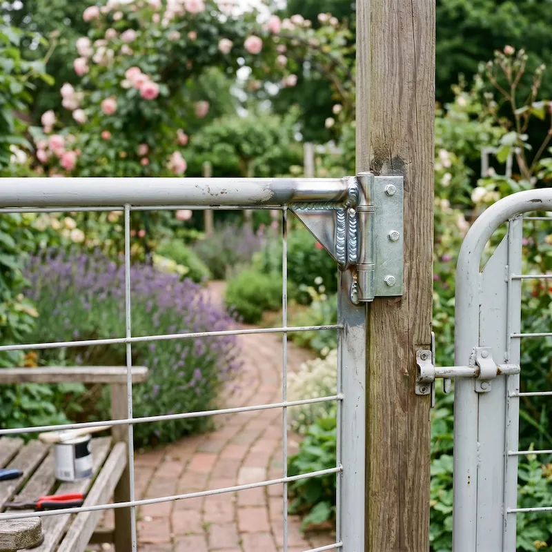 Beginner repareert scharnier tuinpoort zonder lasapparaat